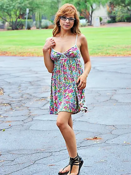 Hipster ginger takes dress