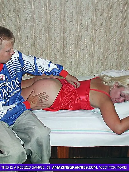 Horny granny teases skinny