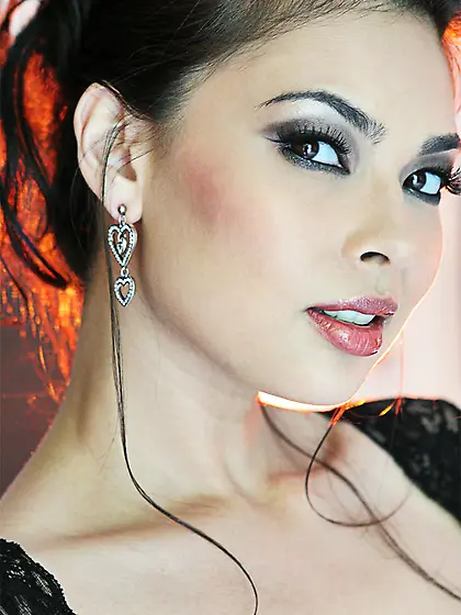 Curvy brunette lace strips