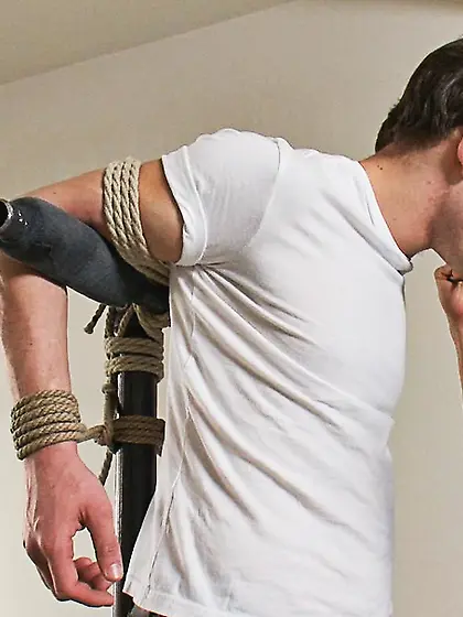 Gorgeous gay dude tied