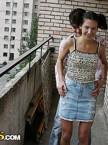 Teen chick in roller-skates lets neighbor assfuck her on the pub