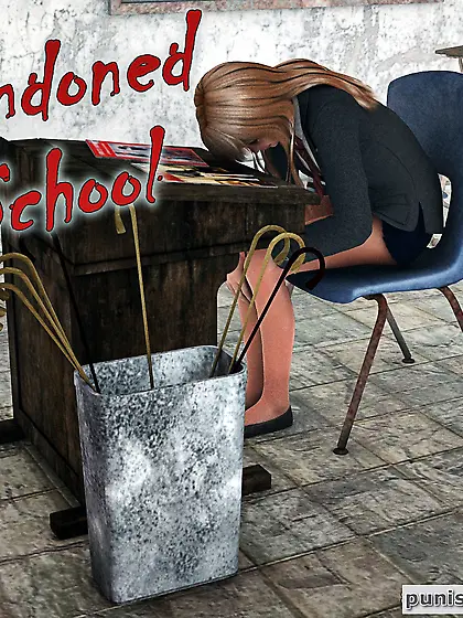 Fearful blonde sits in an abandoned school