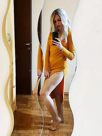 Bleach Blonde In Shiny White Pantyhose Selfies