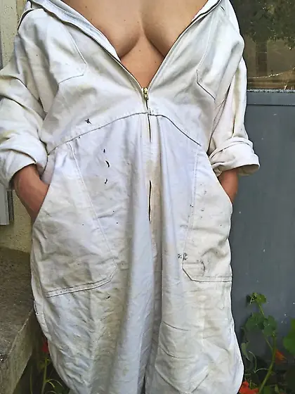 Hairy Mature Wife In Coveralls Outdoors