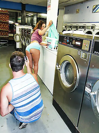 Petite laundry girl is here to really get screwed in public