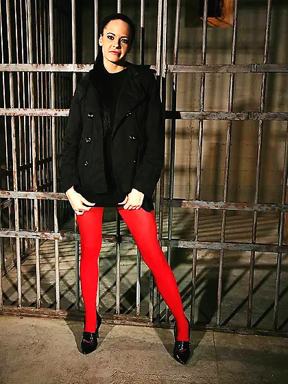 Liz Valery takes her tight red pants off and teases us in sexy b