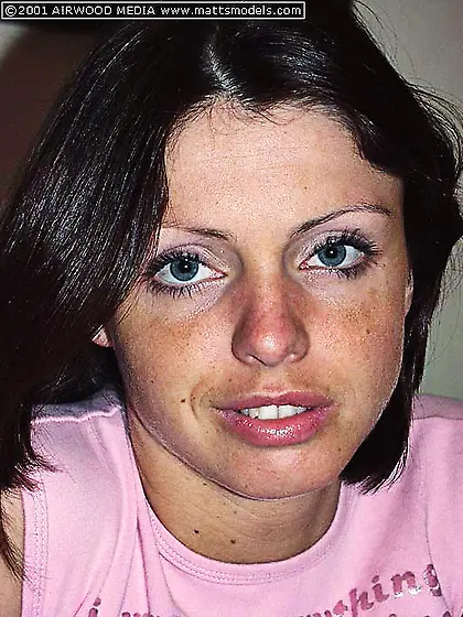 Brunette girl Angelina Croft removes her black panties and shows