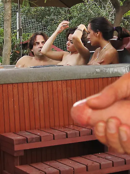 Sex-hungry chicks catch a well-hung dude to play with his cock b