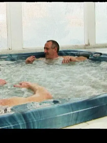 Tempting blonde beauty jumps into a Jacuzzi filled with perverts