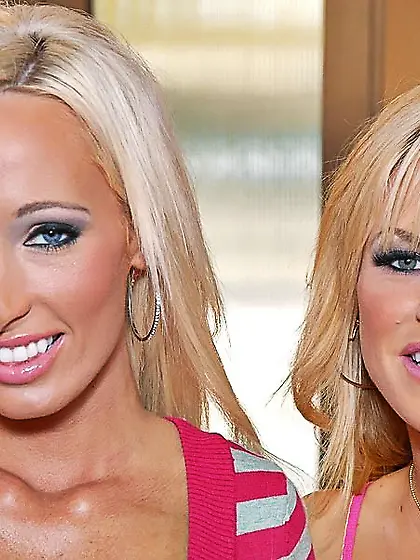 Busty blondes Lichelle Marie and Brooke Belle serve a hot guy wi