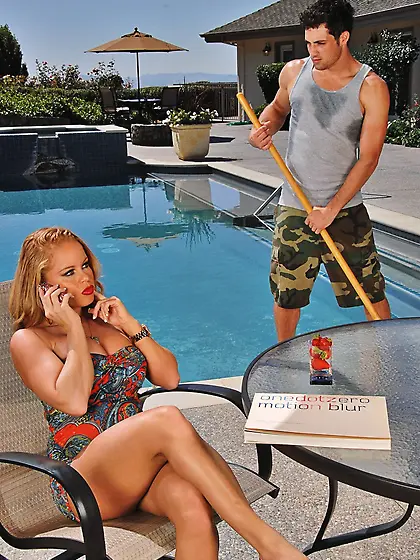 Pool boy seduces kinky bombshell on heels for hot intercourse by