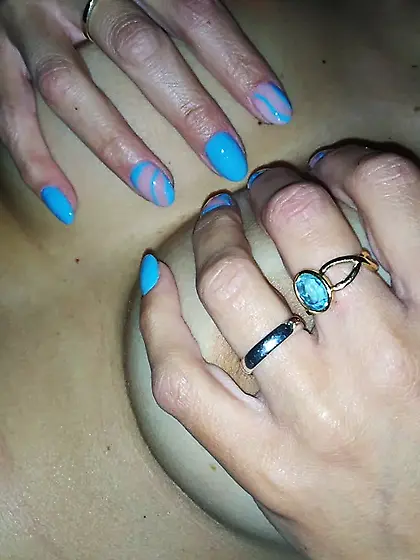 wife shows new nails on dildo and tits