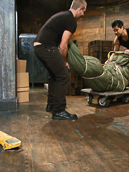 Muscled guy tied suck