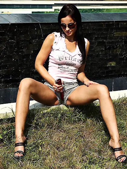 Merciless brunette Abbie Cat is torturing pussy with the pins th