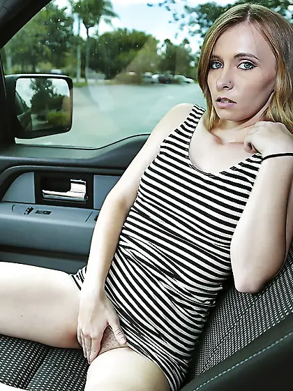 Shameless sweetie was asked to strip in the car and pose naked o