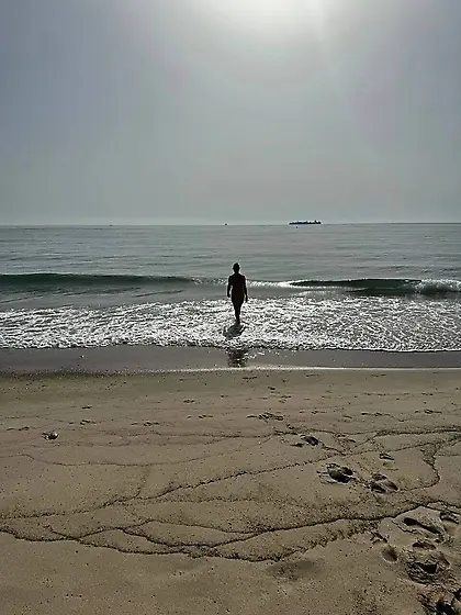 My wife on the beach