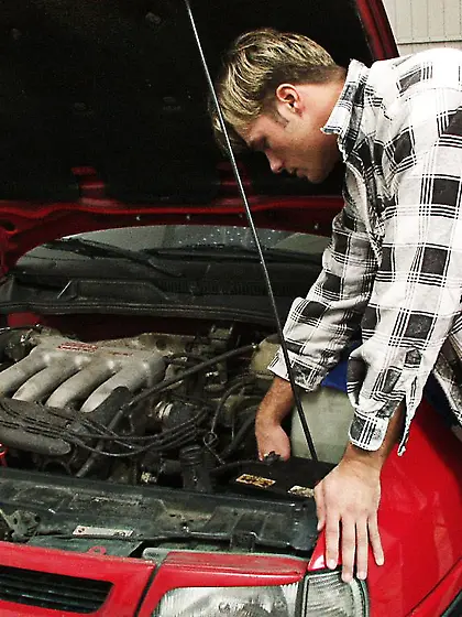 Naughty blonde chick Monica Moore strips her denim outfit and ge