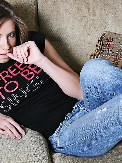 Blondie takes white bra