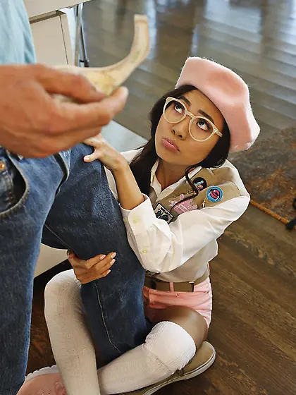 Asian scout girl with small cans fucks for some cash
