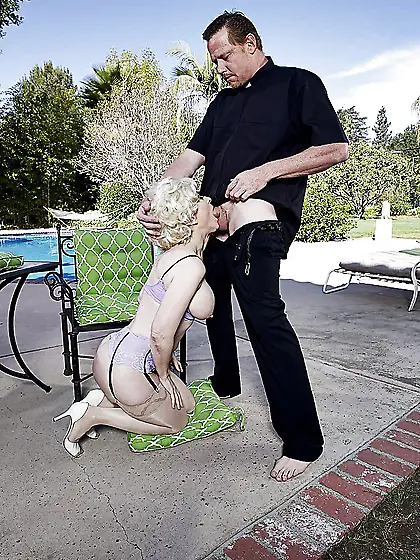 Busty granny stockings