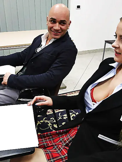 Raunchy love with a pigtail entices bald guy into blowjob and ti