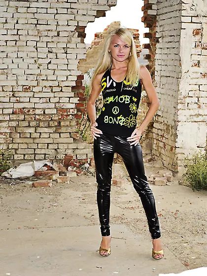 Hot skinny blonde latex