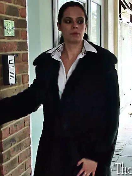 Ponytailed brunette stockings fur