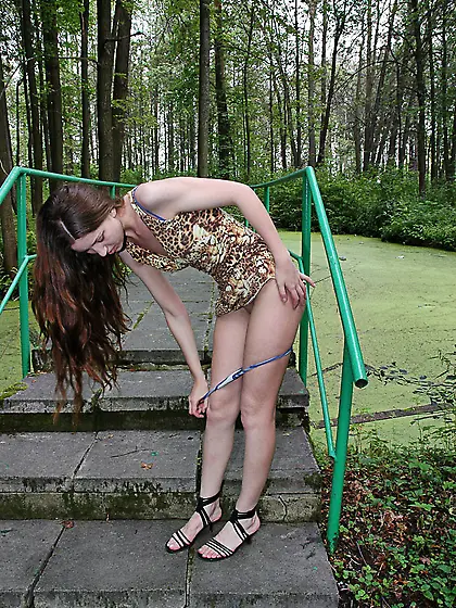 Pissing outdoor on stone ladder