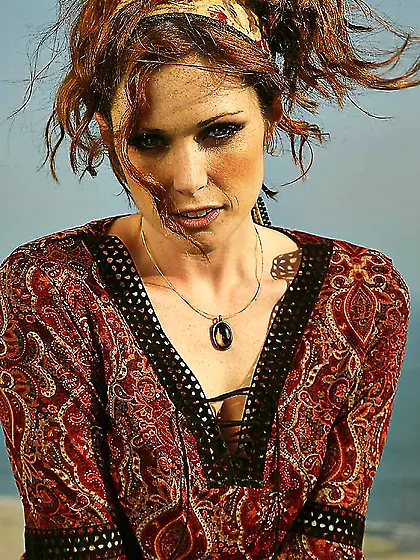 Aimee Sweet pulls up her sexy red dress and shows her cut tits a