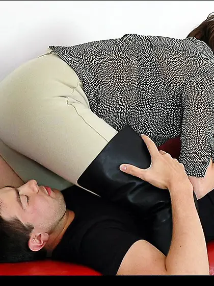 Leather glove blowjob