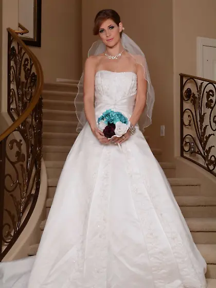 Beautiful bride in white fishnets ends up taking a huge cock