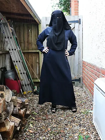 Burqa Outdoors Flashing in the Rain