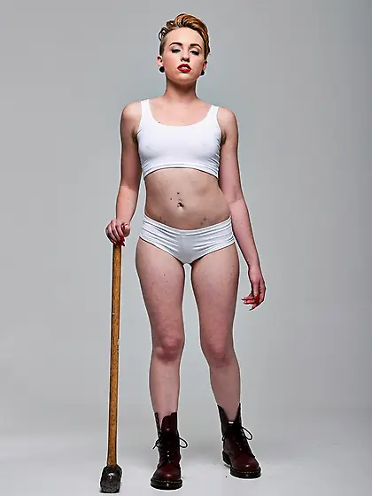 Red lipped blonde white