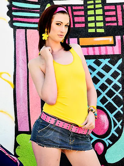 Filthy redhead teen Alana Rains is exposing her small boobs and