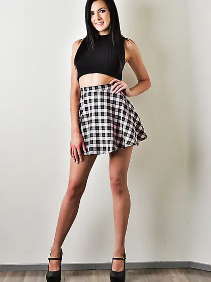 Good-looking brunette black shirt