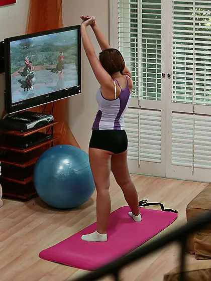 Adorable little yoga slut is craving for a nasty massage right a