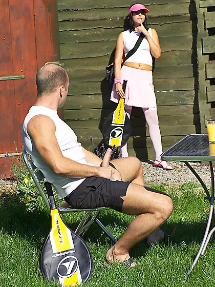 Slutty tennis girl Renata Black licks a cock and gets her tight