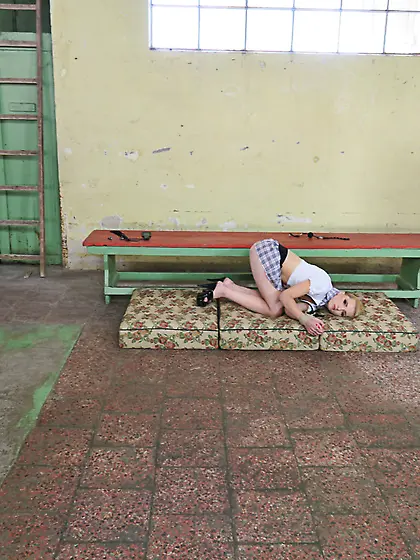 Gagged blonde teen fully submits 