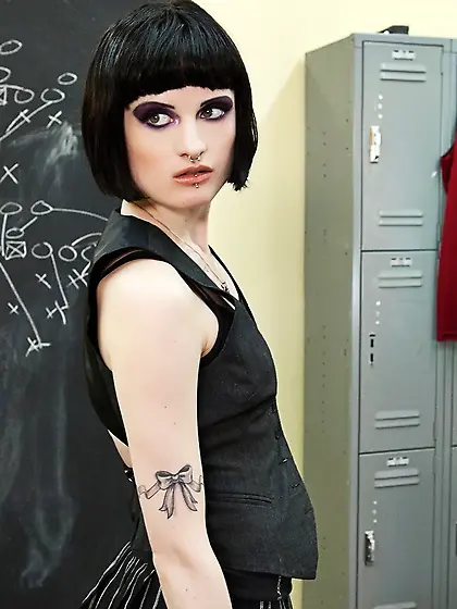 Annika sniffs jock undies and has a locker room group bang with