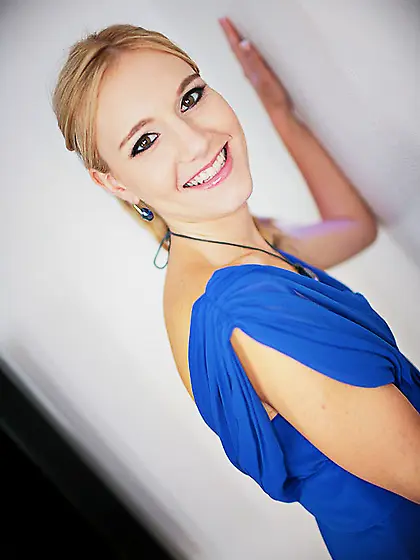 Salacious Becky Pureheart looks happy when tasting the piston an