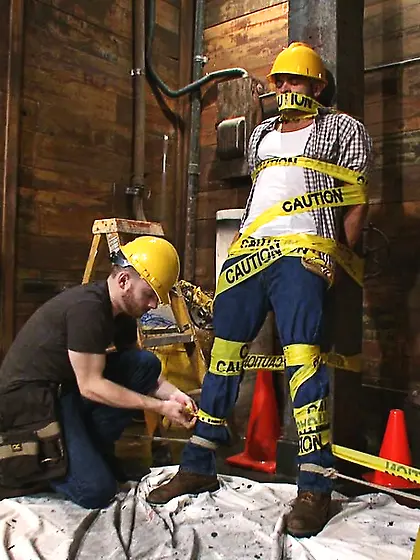 Muscled fireman tied fucked