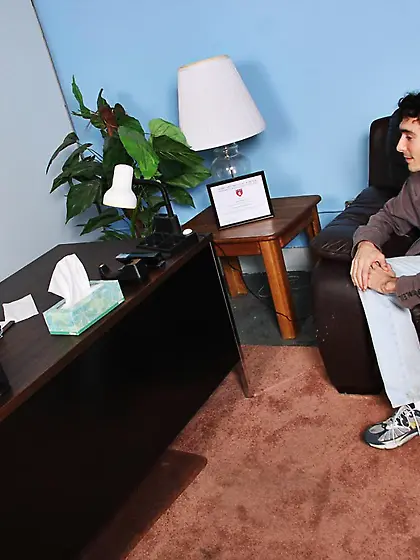 Stockings clad blonde Tara Lynn sits her kitty on a big black bo