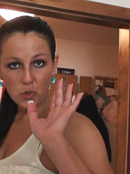 Busty brunette dress swallowing