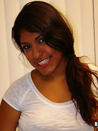 Hairy latina Laurie Vargas gives a close-up of her cum covered b