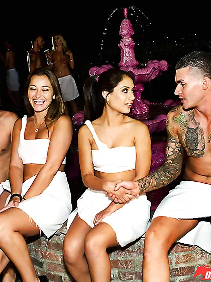 Dani Daniels and Jynx Maze in a hot orgy scene with two hot guys