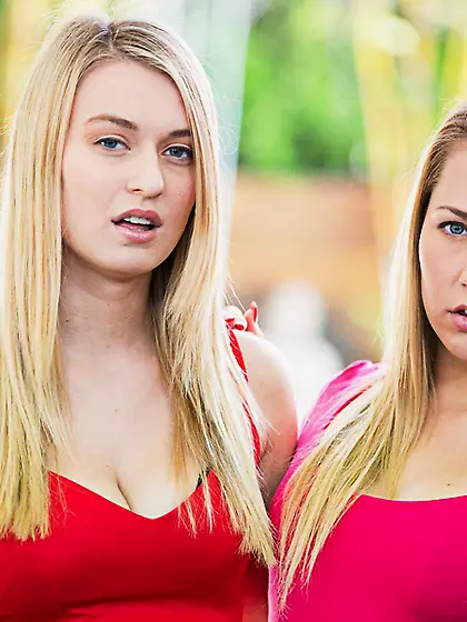 Blonde mistresses on high heels naked and ready to share passion