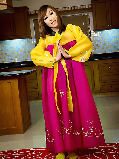 Asian solo ladyboy plays with asshole