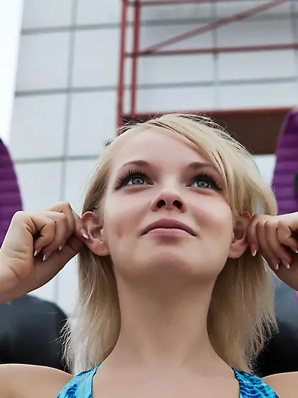 Naughty but cute blonde chick Feeona A shows off her perky butt