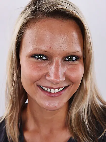 Smiling blonde eager shows