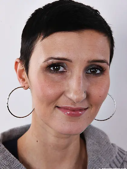 Buzzed slut with round tits exhibits pretty private parts of sle